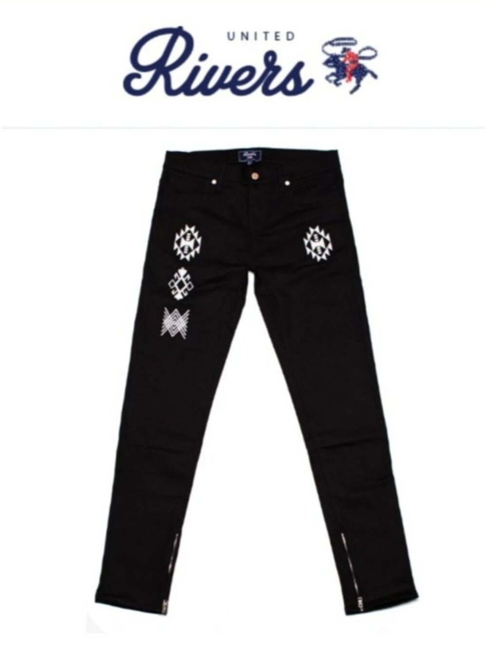 United Rivers Muddy Creek Black Western Embroidered Skinny Jeans Cowhide Size 32